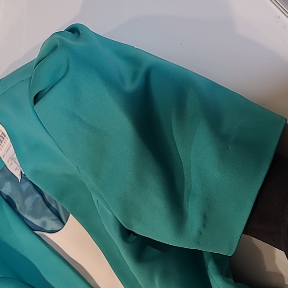 LIKE NEW VTG 80s Leslie Fay Satin Teal/White Puff Shoulder Large Bow Blazer - Picture 9 of 15